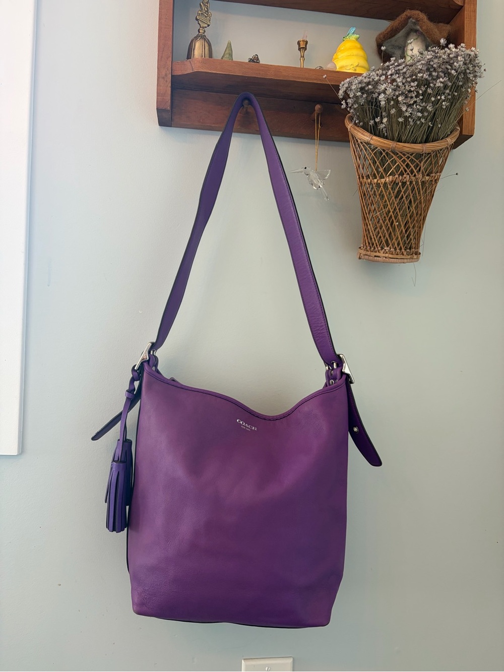 Coach Legacy Duffle Purple Leather Shoulder Hobo with Tassel
